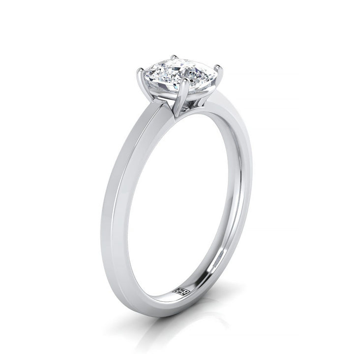 Beveled Edge Comfort Fit Solitaire Cushion, in Platinum, prong setting – side profile | RockHer