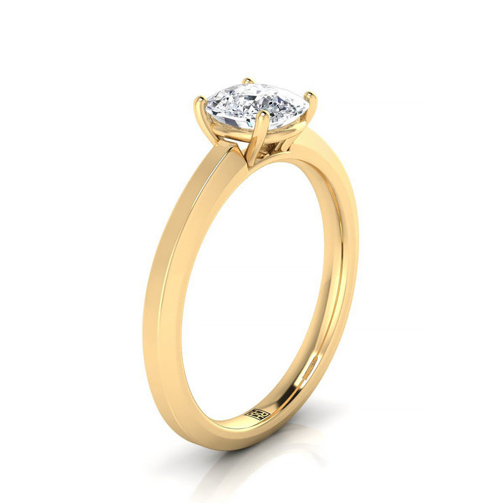 Beveled Edge Comfort Fit Solitaire Cushion, in 18K Yellow Gold, prong setting – side profile | RockHer