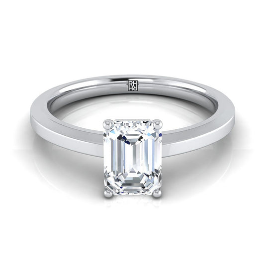 European Cut, Beveled Edge Comfort Fit Solitaire Emerald, in Platinum, prong setting | RockHer