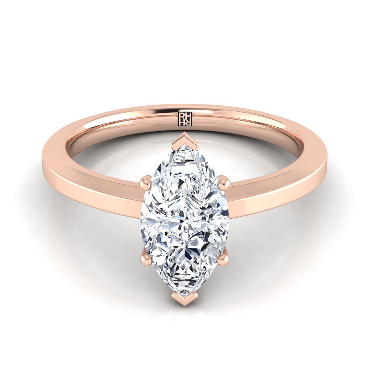 Beveled Edge Comfort Fit Solitaire Marquise, in 14K Rose Gold, prong setting | RockHer