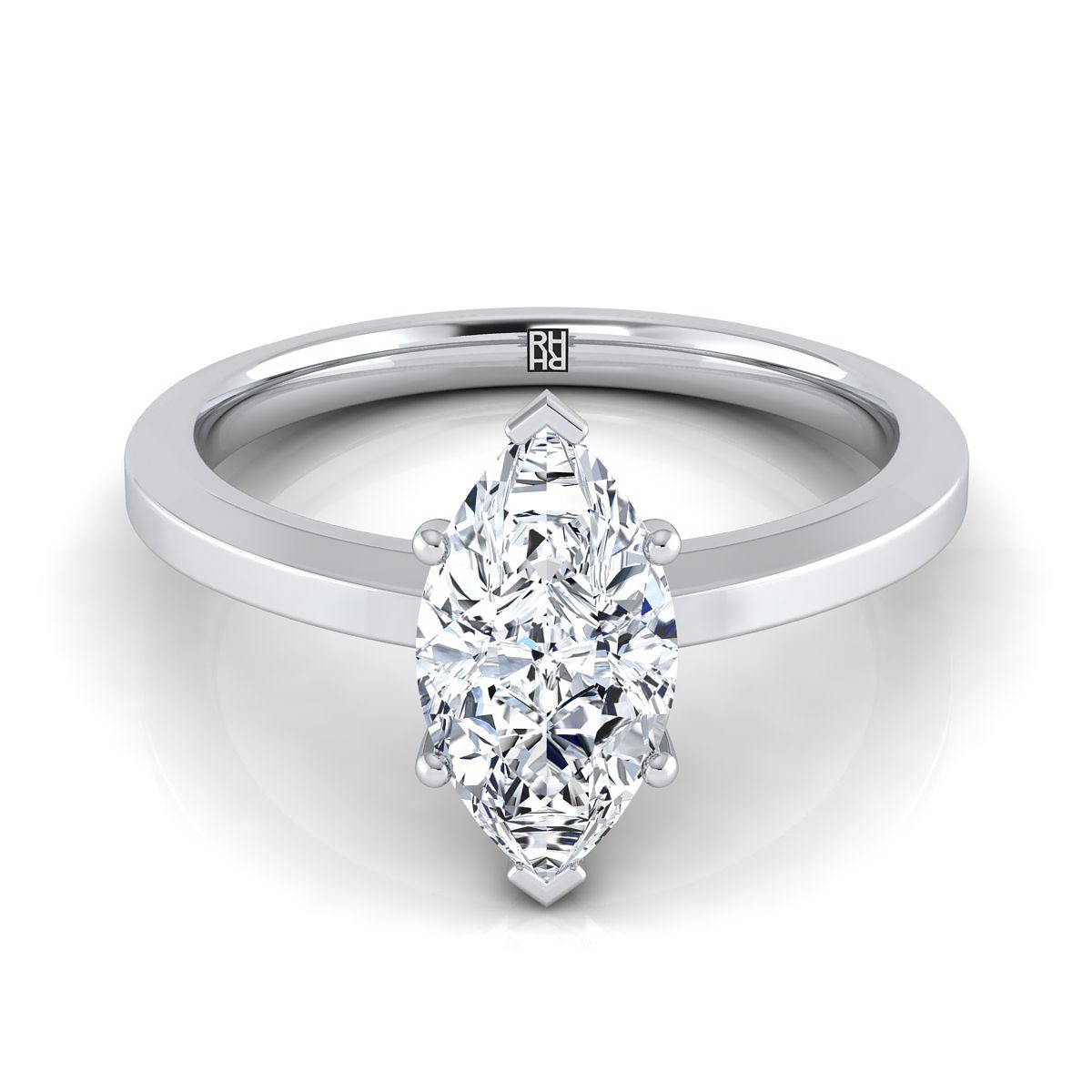 Beveled Edge Comfort Fit Solitaire Marquise, in Platinum, prong setting | RockHer