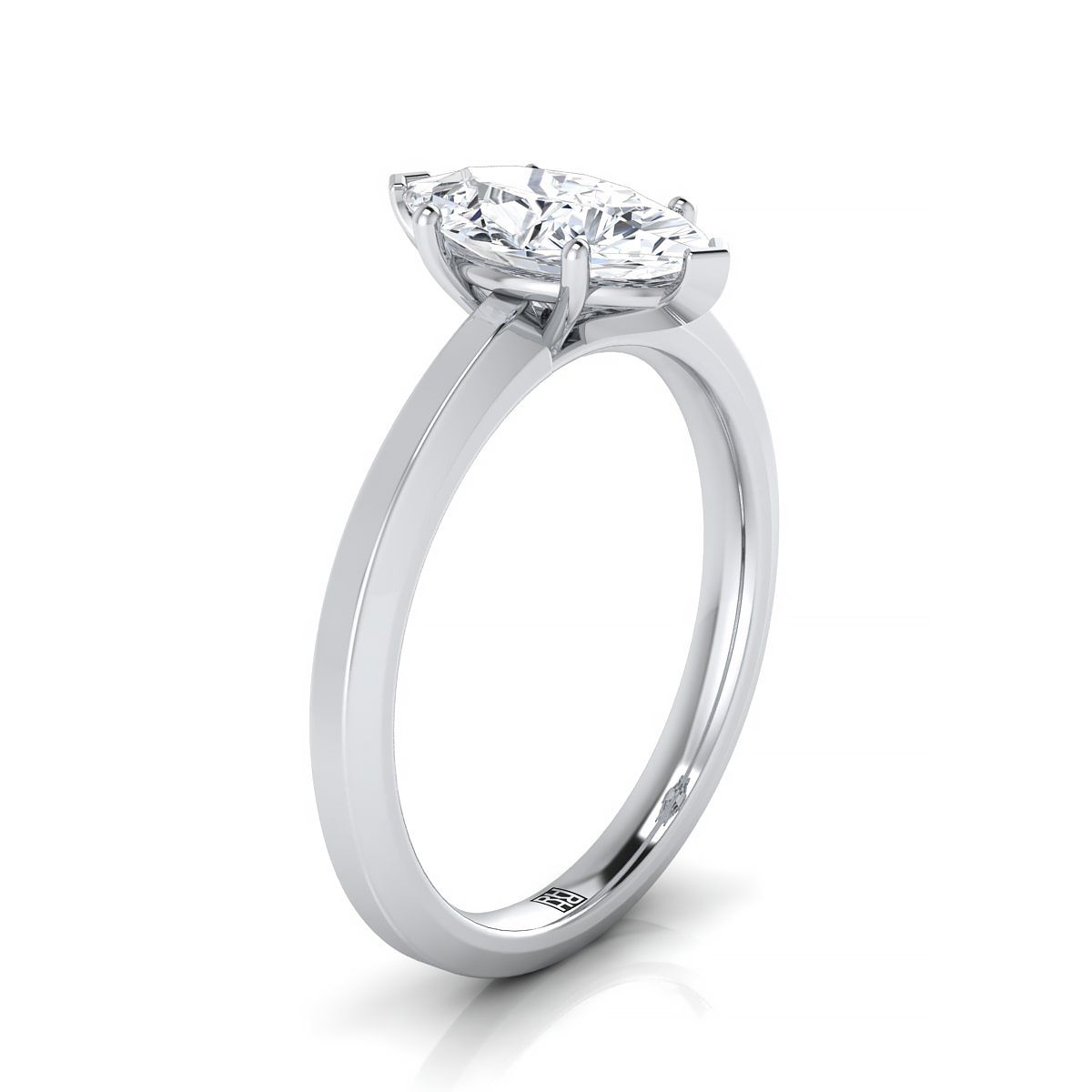Beveled Edge Comfort Fit Solitaire Marquise, in Platinum, prong setting – side profile | RockHer