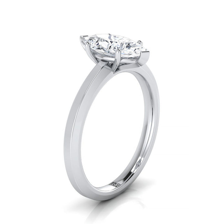 Beveled Edge Comfort Fit Solitaire Marquise, in 18K White Gold, prong setting – side profile | RockHer