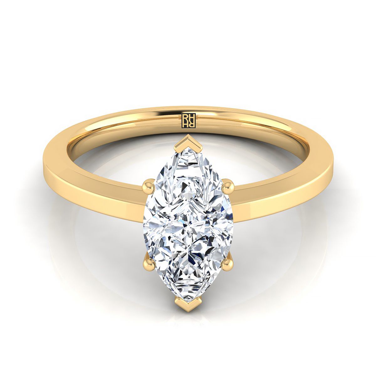 Beveled Edge Comfort Fit Solitaire Marquise, in 18K Yellow Gold, prong setting | RockHer