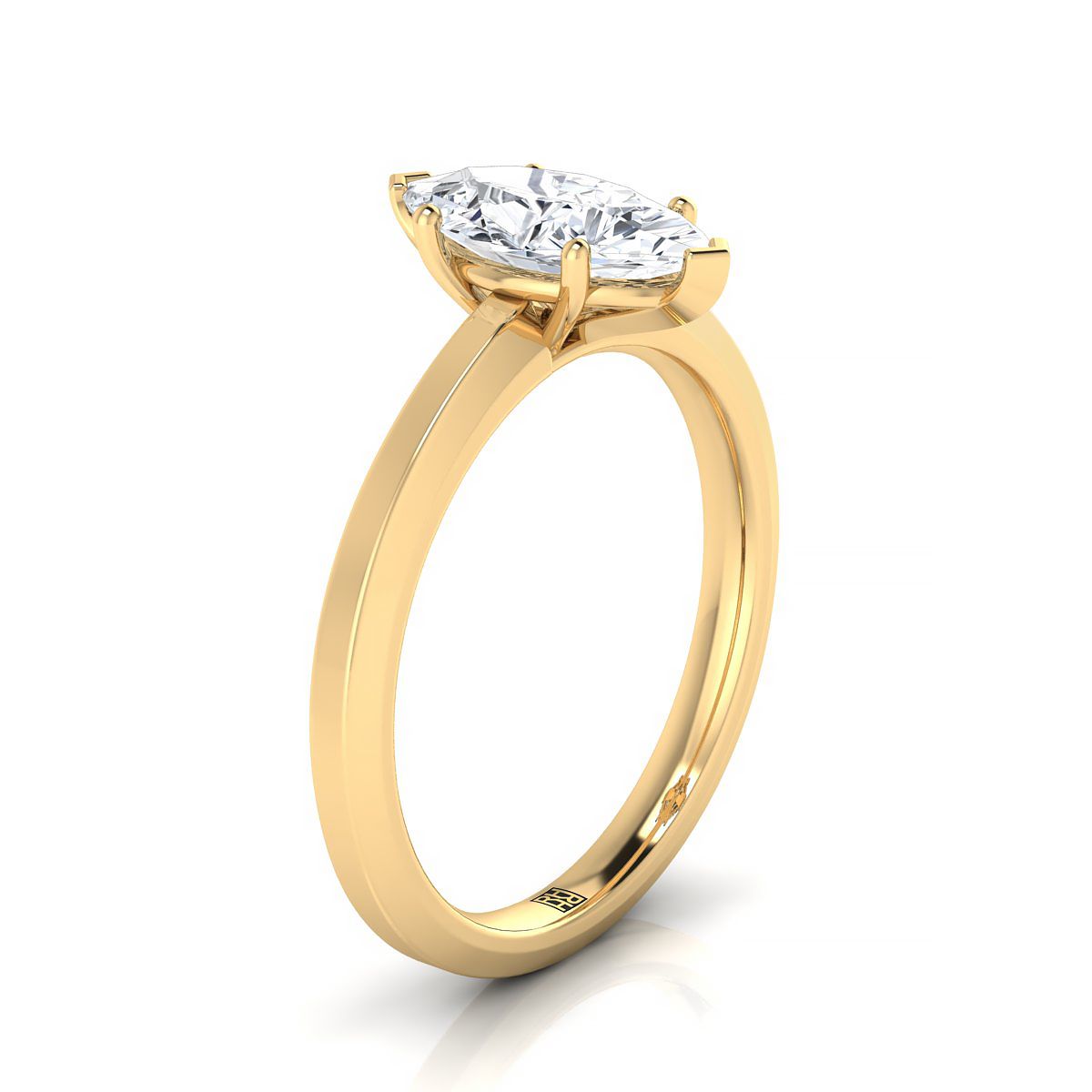 Beveled Edge Comfort Fit Solitaire Marquise, in 18K Yellow Gold, prong setting – side profile | RockHer