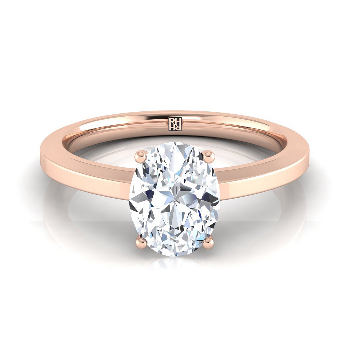 Beveled Edge Comfort Fit Solitaire Oval, in 14K Rose Gold, prong setting | RockHer