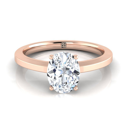 Beveled Edge Comfort Fit Solitaire Oval, in 14K Rose Gold, prong setting | RockHer
