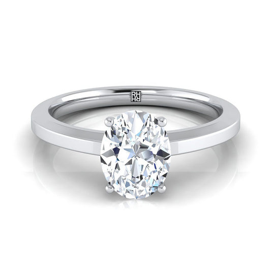 Beveled Edge Comfort Fit Solitaire Oval, in 18K White Gold, prong setting | RockHer