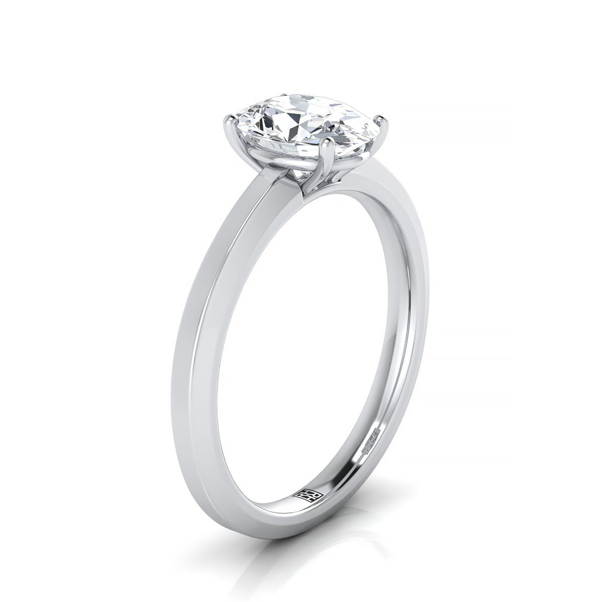 Beveled Edge Comfort Fit Solitaire Oval, in Platinum, prong setting – side profile | RockHer
