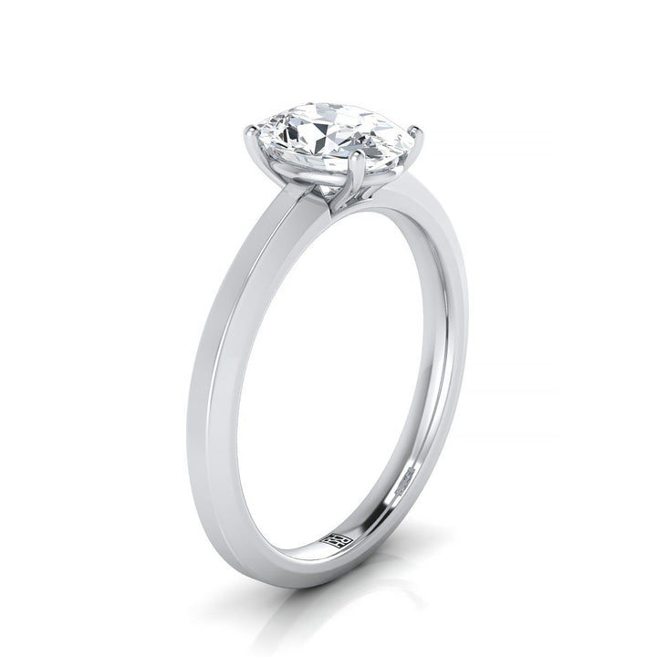 Beveled Edge Comfort Fit Solitaire Oval, in Platinum, prong setting – side profile | RockHer