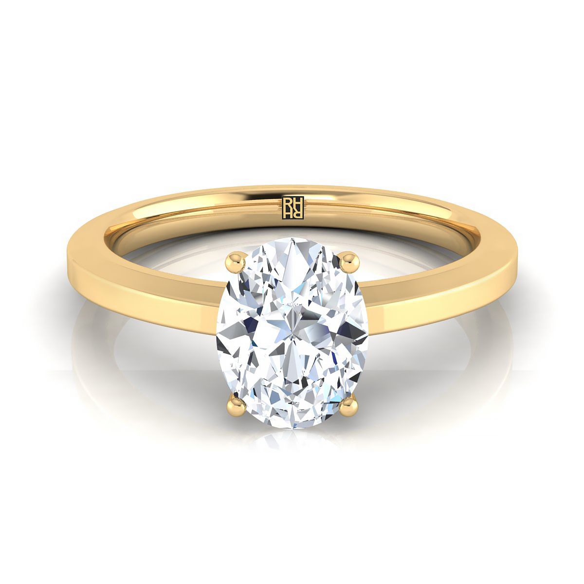 Beveled Edge Comfort Fit Solitaire Oval, in 18K Yellow Gold, prong setting | RockHer