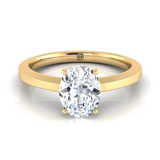 Beveled Edge Comfort Fit Solitaire Oval, in 18K Yellow Gold, prong setting | RockHer