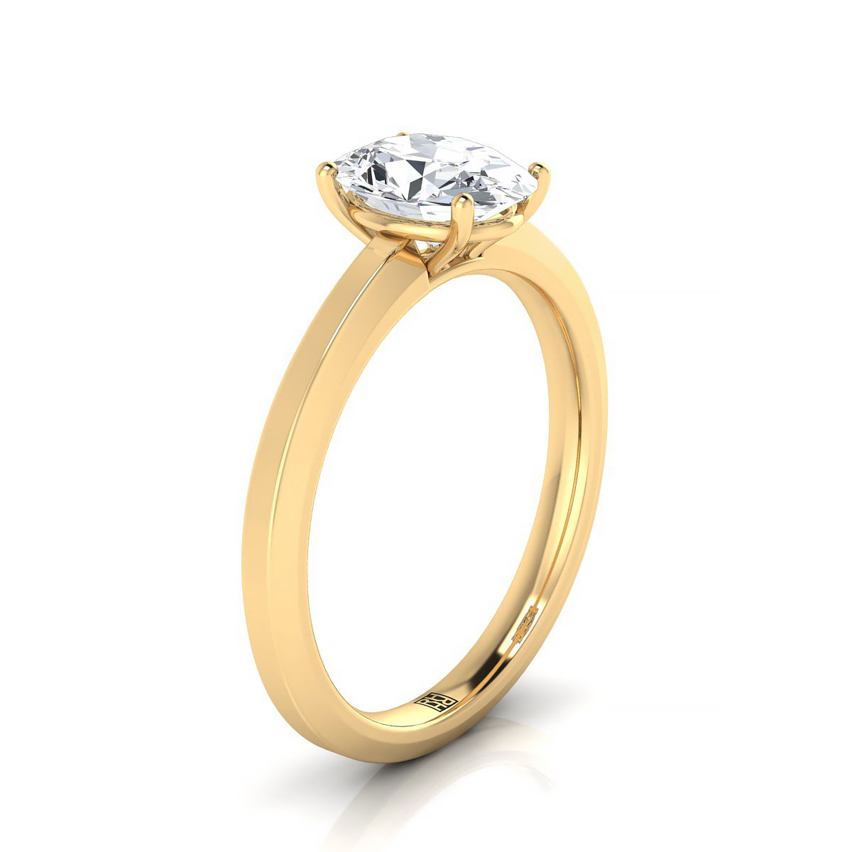 Beveled Edge Comfort Fit Solitaire Oval, in 18K Yellow Gold, prong setting – side profile | RockHer