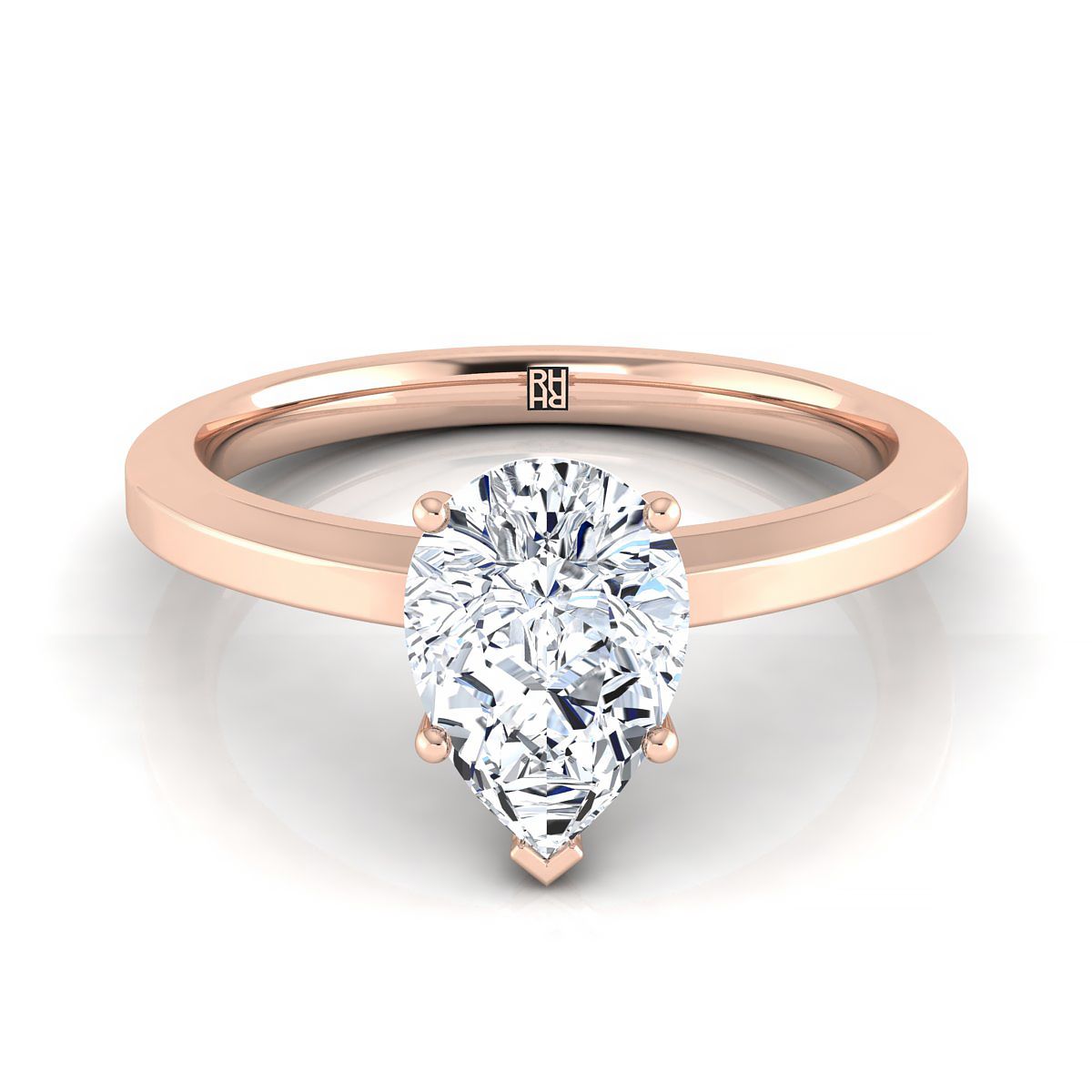 Beveled Edge Comfort Fit Solitaire Pear Shape, in 14K Rose Gold, prong setting | RockHer