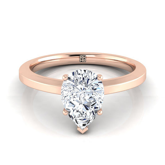 Beveled Edge Comfort Fit Solitaire Pear Shape, in 14K Rose Gold, prong setting | RockHer