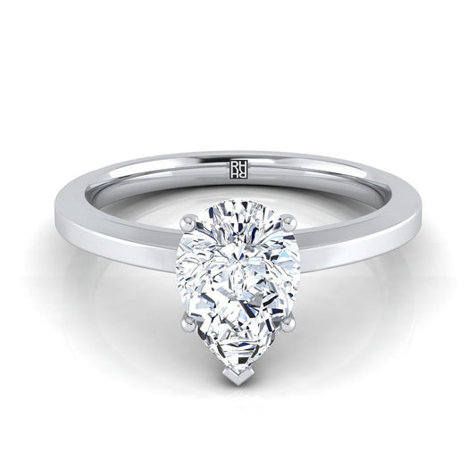 Beveled Edge Comfort Fit Solitaire Pear Shape, in Platinum, prong setting | RockHer