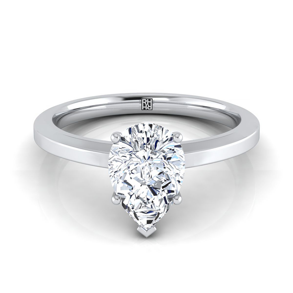 Beveled Edge Comfort Fit Solitaire Pear Shape, in 18K White Gold, prong setting | RockHer