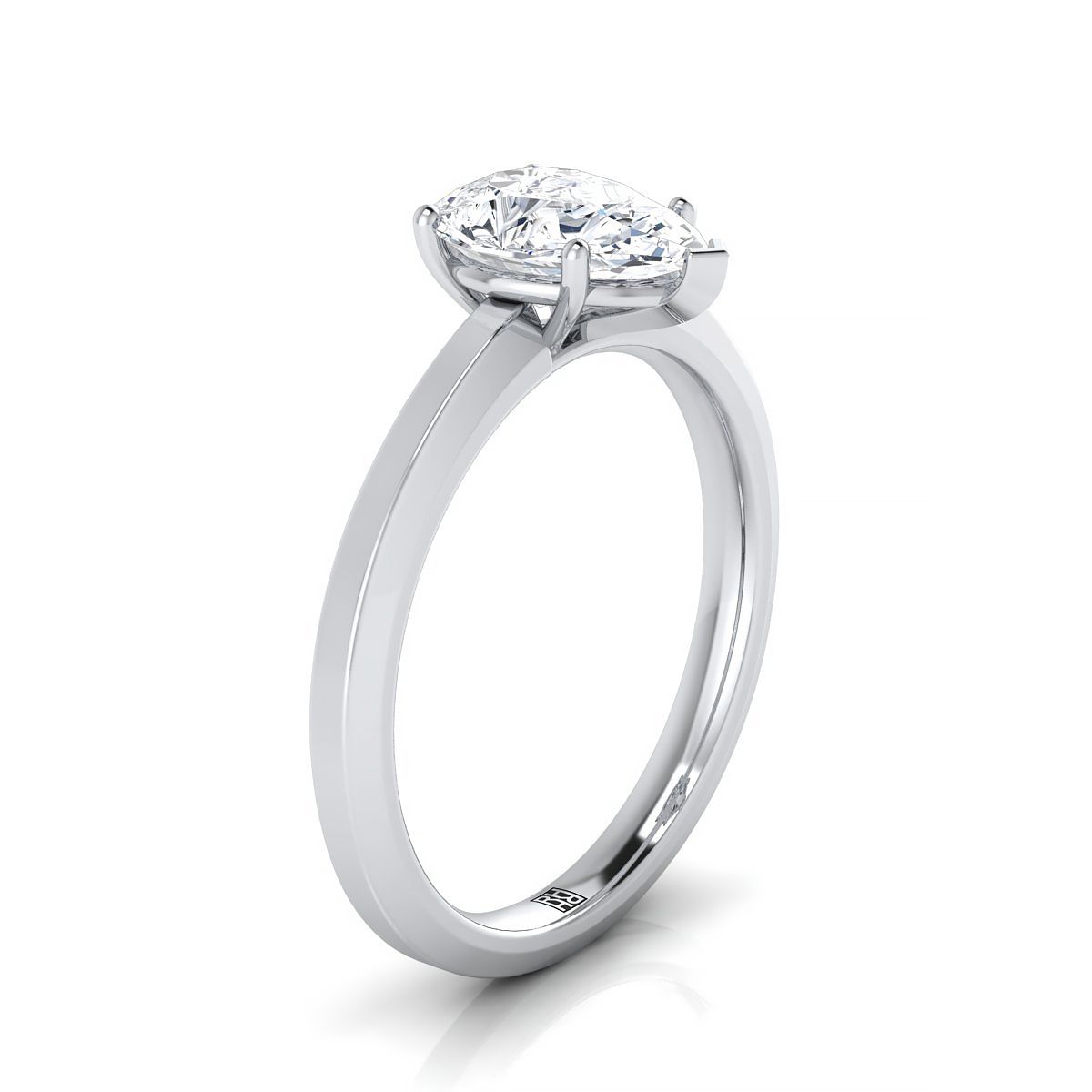 Beveled Edge Comfort Fit Solitaire Pear Shape, in Platinum, prong setting – side profile | RockHer