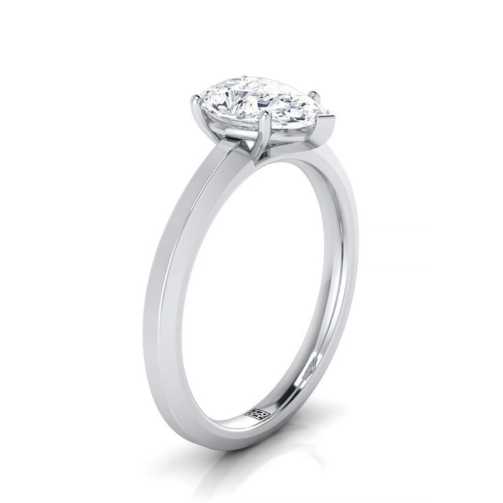 Beveled Edge Comfort Fit Solitaire Pear Shape, in Platinum, prong setting – side profile | RockHer