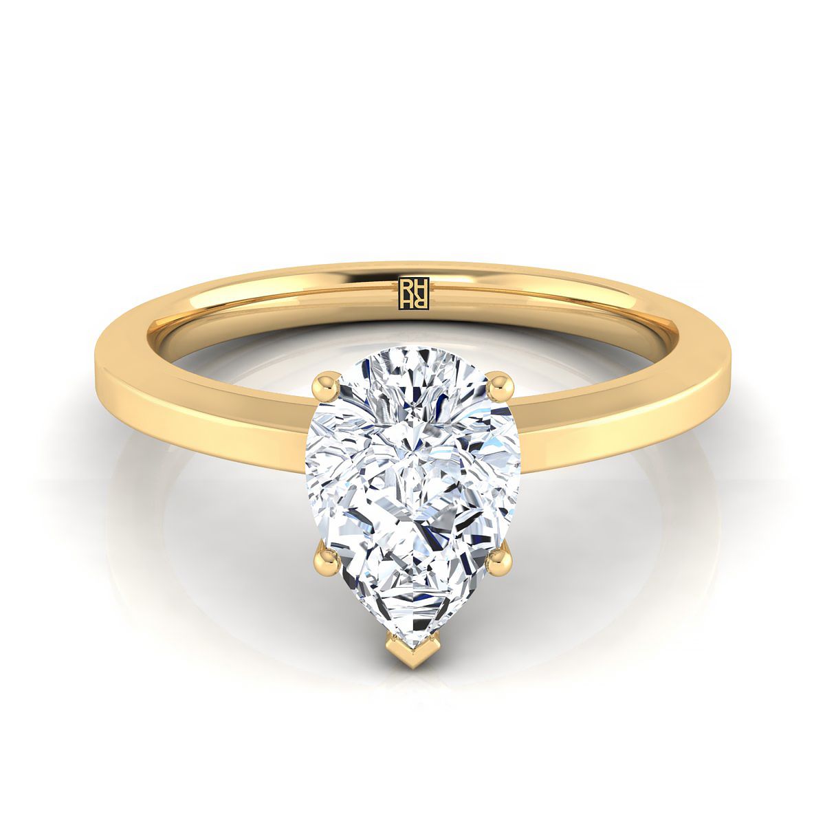 Beveled Edge Comfort Fit Solitaire Pear Shape, in 18K Yellow Gold, prong setting | RockHer