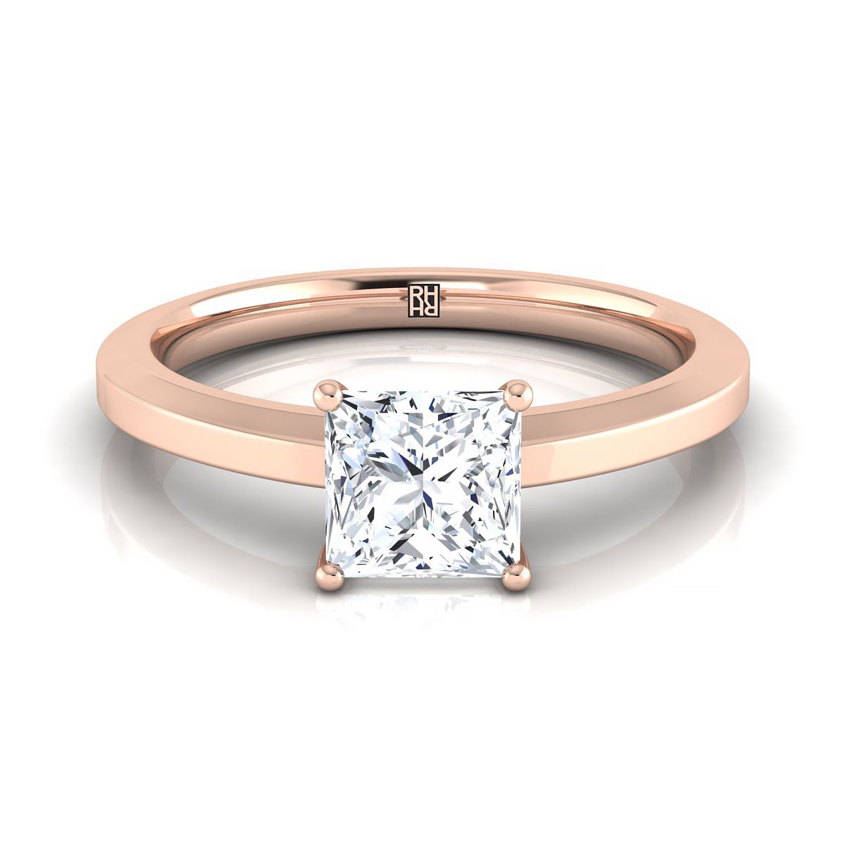 Beveled Edge Comfort Fit Solitaire Princess, in 14K Rose Gold, prong setting | RockHer