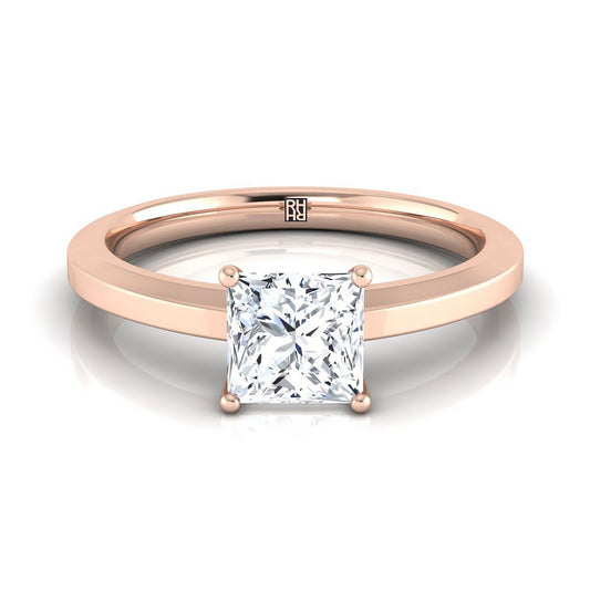 Beveled Edge Comfort Fit Solitaire Princess, in 14K Rose Gold, prong setting | RockHer