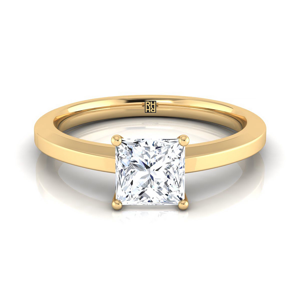 Beveled Edge Comfort Fit Solitaire Princess, in 18K Yellow Gold, prong setting | RockHer