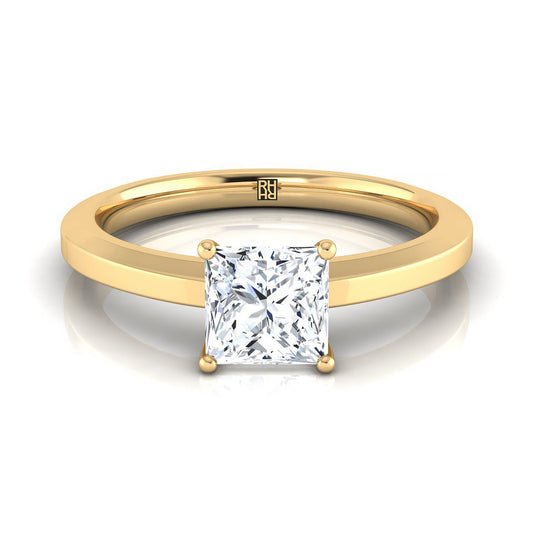 Beveled Edge Comfort Fit Solitaire Princess, in 18K Yellow Gold, prong setting | RockHer