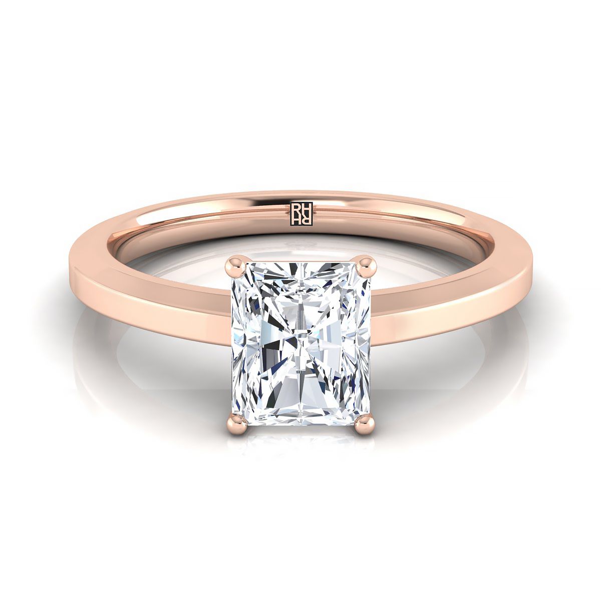 Beveled Edge Comfort Fit Solitaire Radiant, in 14K Rose Gold, prong setting | RockHer
