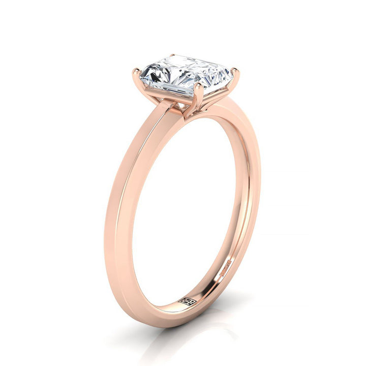 Beveled Edge Comfort Fit Solitaire Radiant, in 14K Rose Gold, prong setting – side profile | RockHer