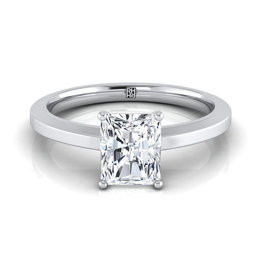Beveled Edge Comfort Fit Solitaire Radiant, in 18K White Gold, prong setting | RockHer