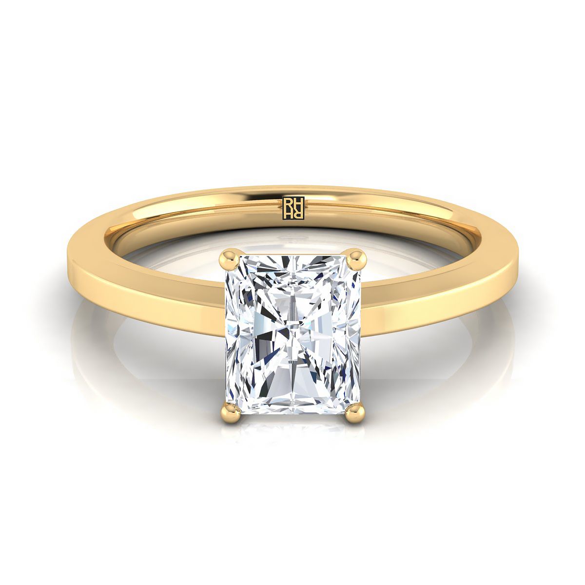 Beveled Edge Comfort Fit Solitaire Radiant, in 18K Yellow Gold, prong setting | RockHer