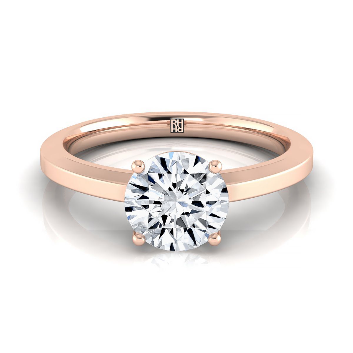 Round Brilliant, Beveled Edge Comfort Fit Solitaire, in 14K Rose Gold, prong setting | RockHer