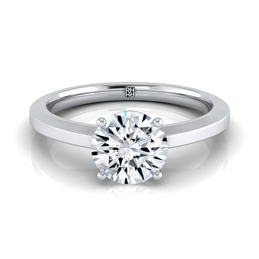 Round Brilliant, Beveled Edge Comfort Fit Solitaire, in Platinum, prong setting | RockHer