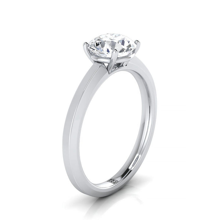 Round Brilliant, Beveled Edge Comfort Fit Solitaire, in Platinum, prong setting – side profile | RockHer