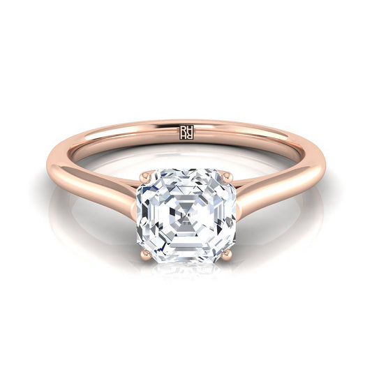 Cathedral Comfort Fit Solitaire Asscher, in 14K Rose Gold, prong setting | RockHer