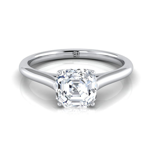 Cathedral Comfort Fit Solitaire Asscher, in Platinum, prong setting | RockHer