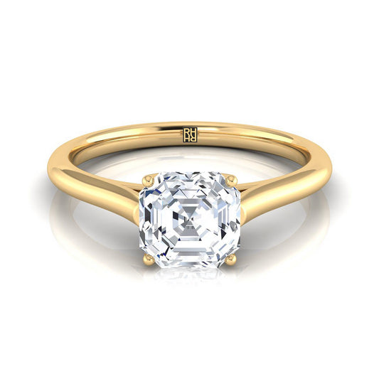 Cathedral Comfort Fit Solitaire Asscher, in 18K Yellow Gold, prong setting | RockHer