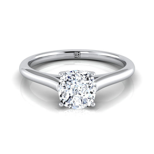 Cathedral Comfort Fit Solitaire Cushion, in 18K White Gold, prong setting | RockHer