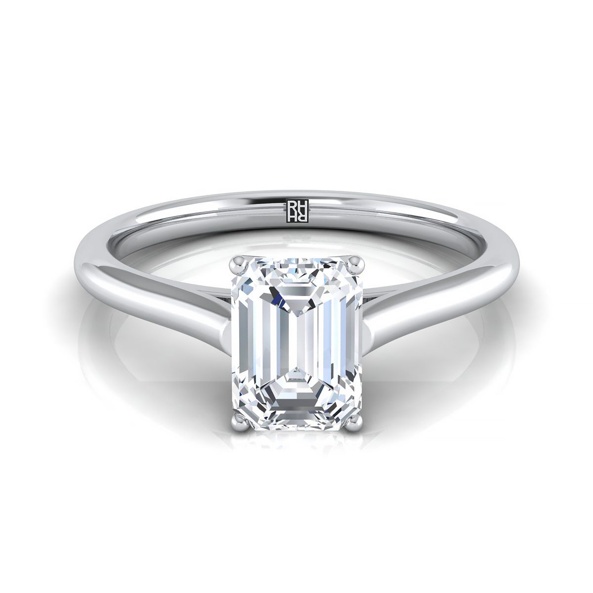 European Cut, Cathedral Comfort Fit Solitaire Emerald, in 18K White Gold, prong setting | RockHer