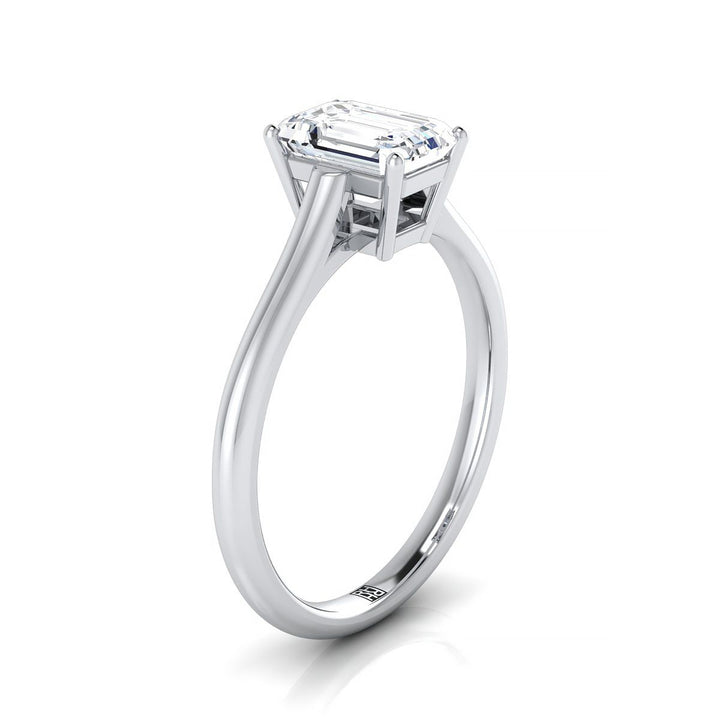 European Cut, Cathedral Comfort Fit Solitaire Emerald, in 18K White Gold, prong setting – side profile | RockHer