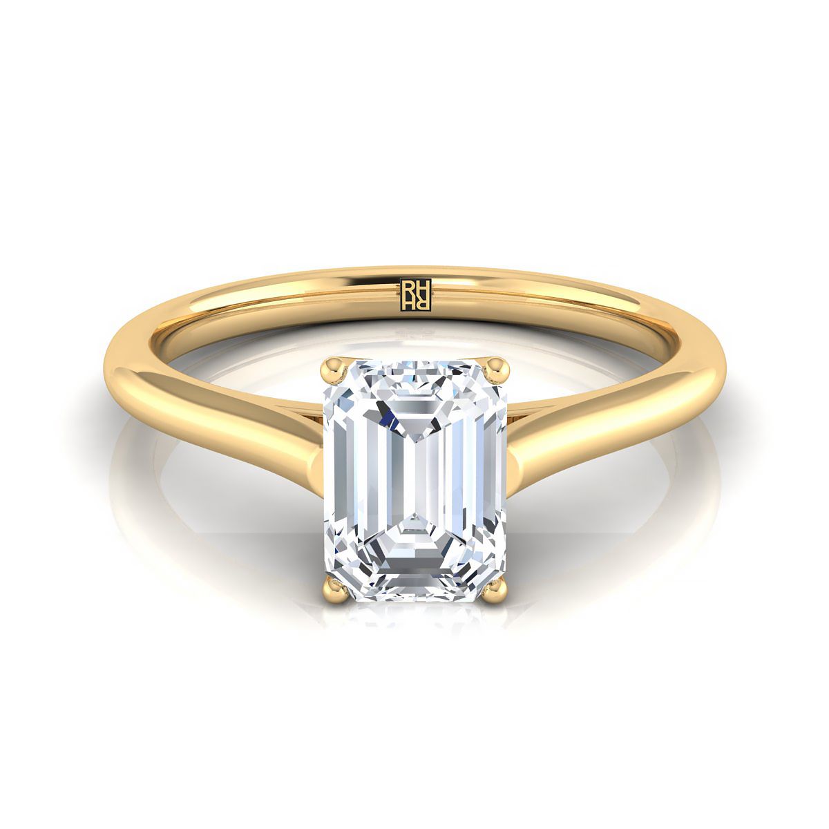 European Cut, Cathedral Comfort Fit Solitaire Emerald, in 18K Yellow Gold, prong setting | RockHer