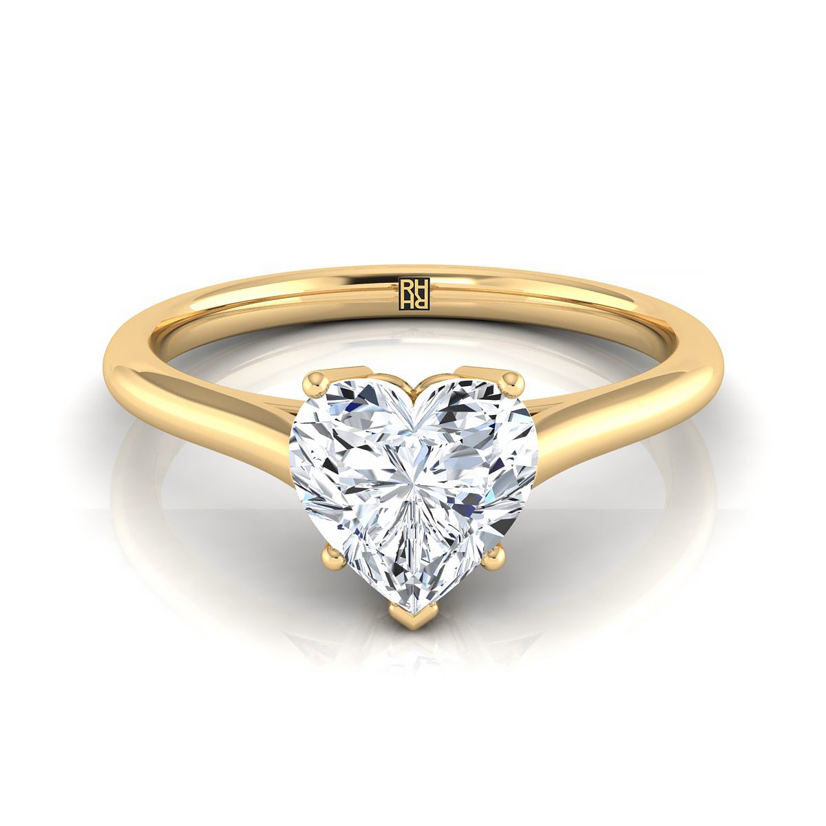 14K Yellow Gold Heart Shape Center  Cathedral Style Comfort Fit Solitaire Engagement Ring