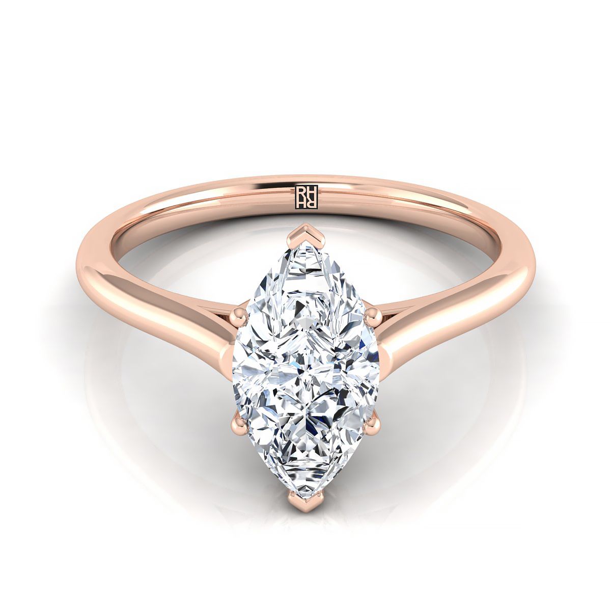 Cathedral Comfort Fit Solitaire Marquise, in 14K Rose Gold, prong setting | RockHer