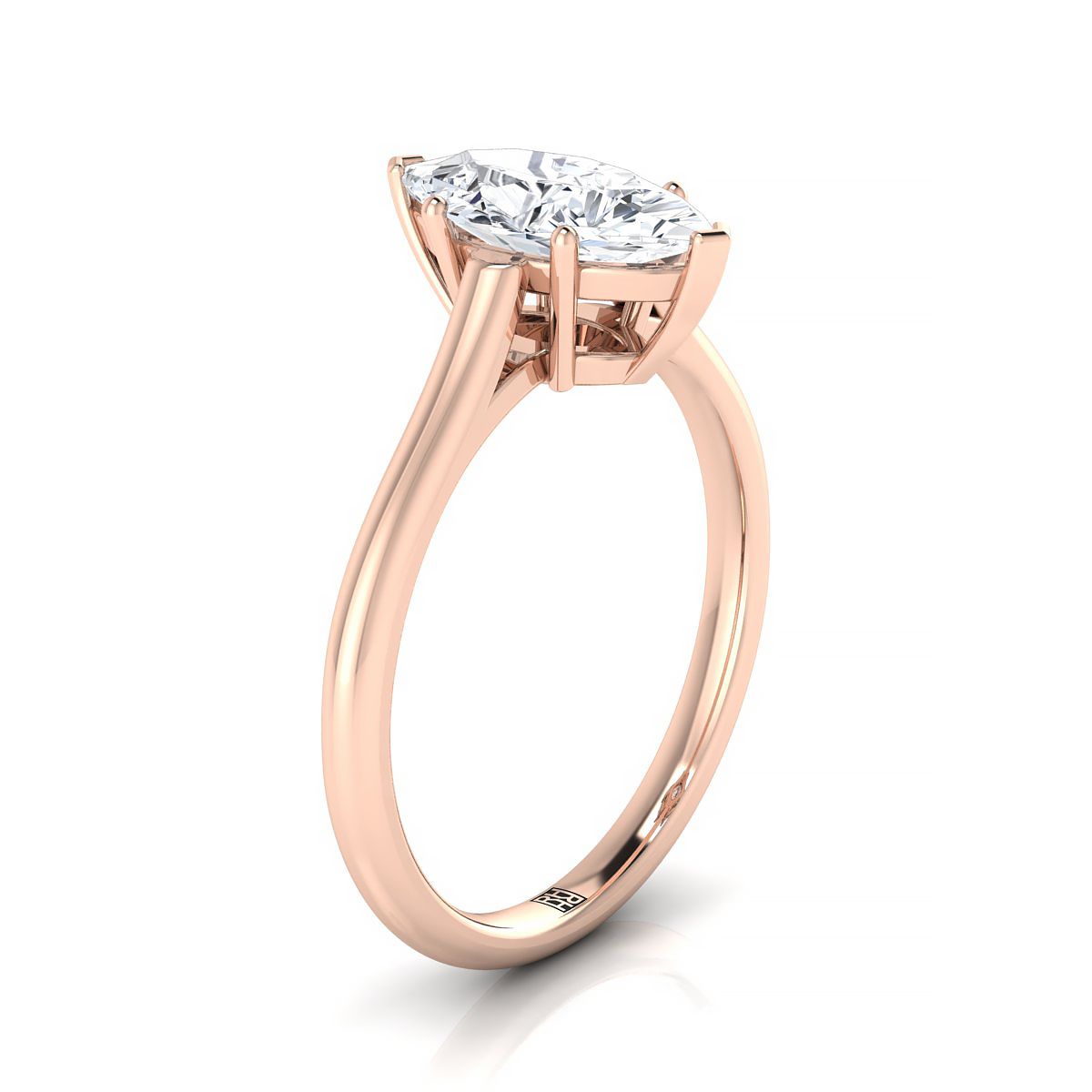 Cathedral Comfort Fit Solitaire Marquise, in 14K Rose Gold, prong setting – side profile | RockHer