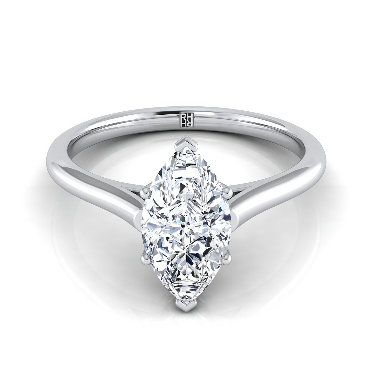 Cathedral Comfort Fit Solitaire Marquise, in Platinum, prong setting | RockHer