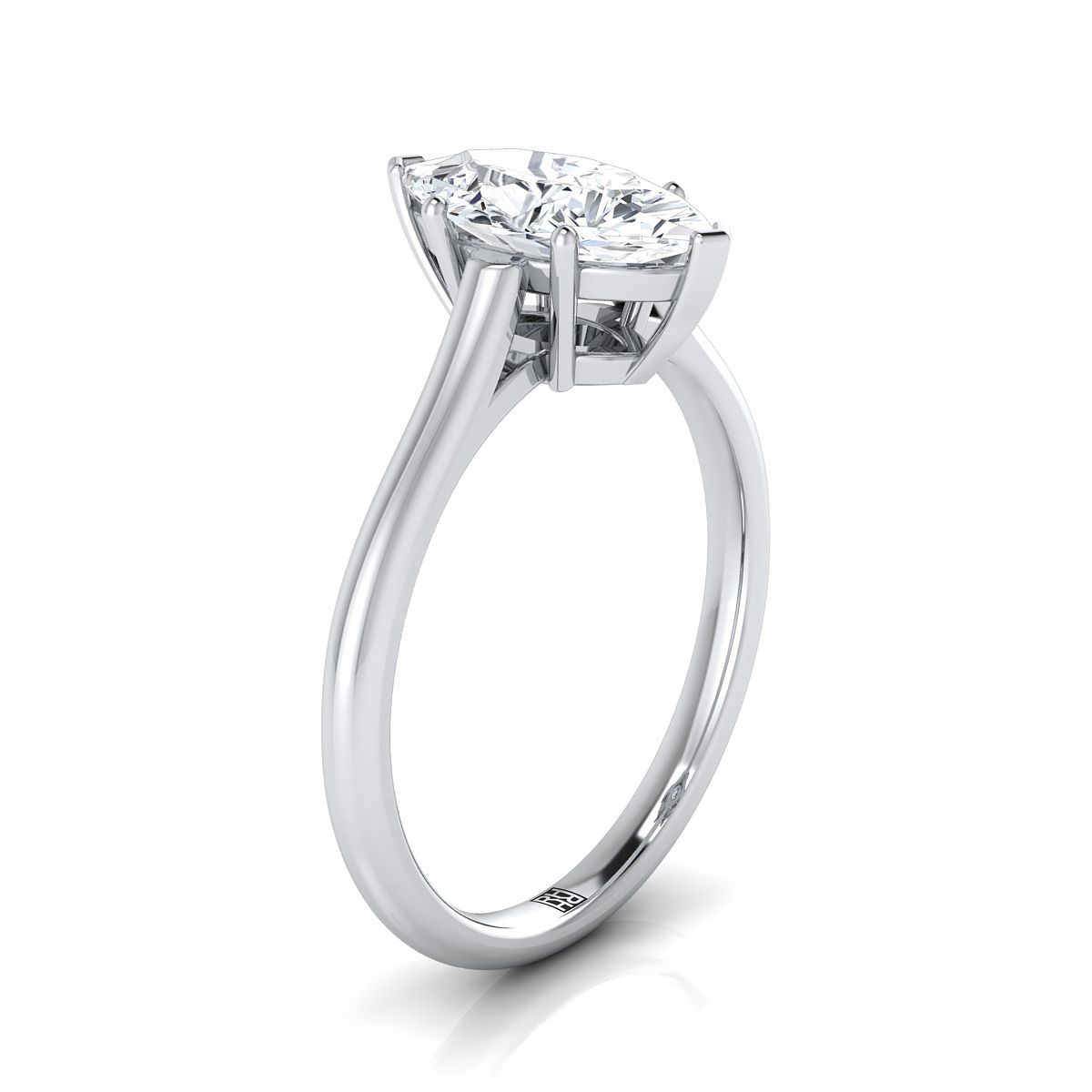 Cathedral Comfort Fit Solitaire Marquise, in 18K White Gold, prong setting – side profile | RockHer