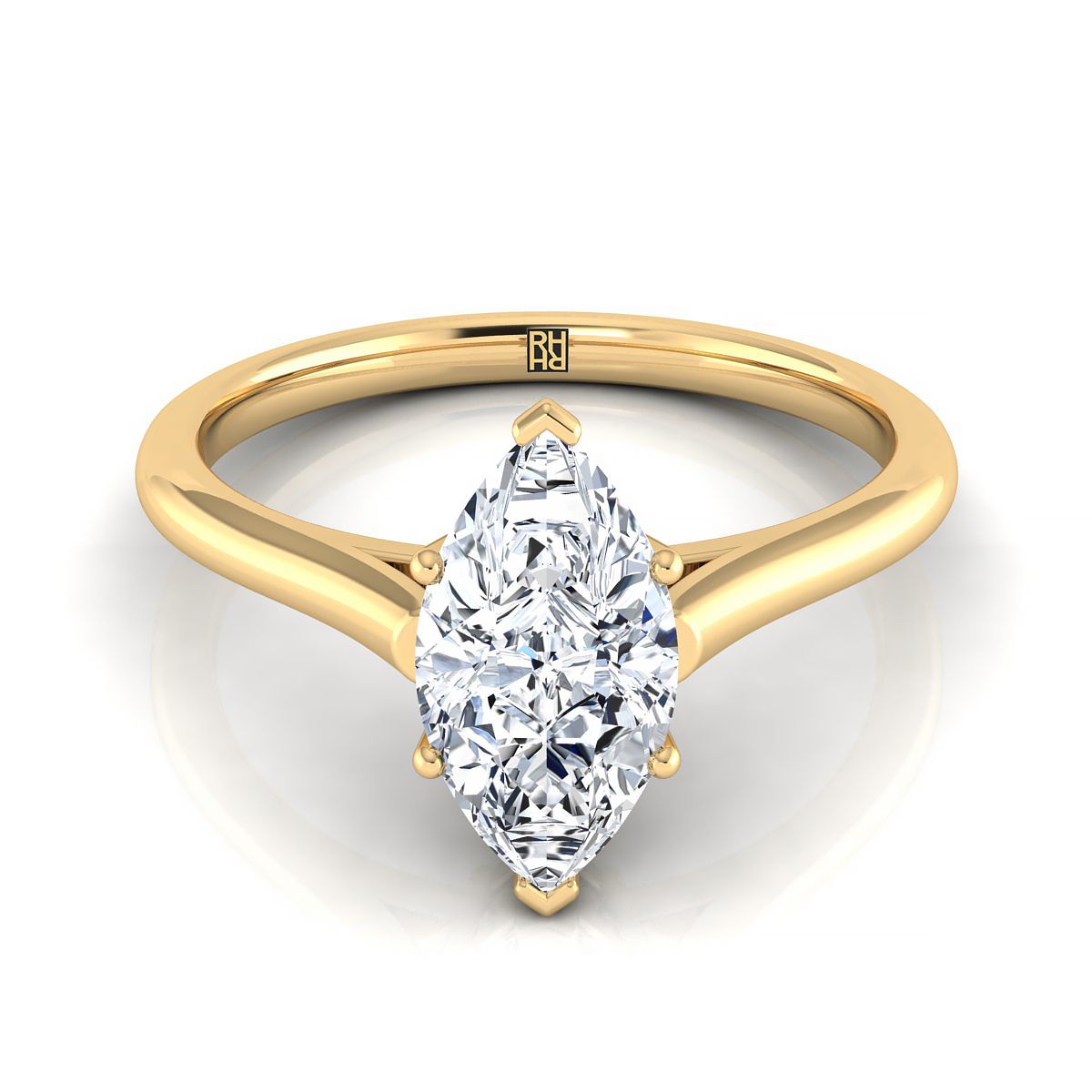 Cathedral Comfort Fit Solitaire Marquise, in 18K Yellow Gold, prong setting | RockHer