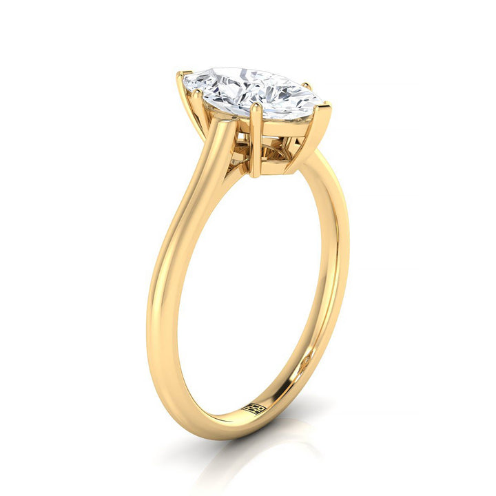 Cathedral Comfort Fit Solitaire Marquise, in 18K Yellow Gold, prong setting – side profile | RockHer