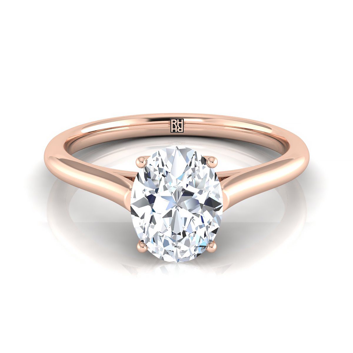 Cathedral Comfort Fit Solitaire Oval, in 14K Rose Gold, prong setting | RockHer